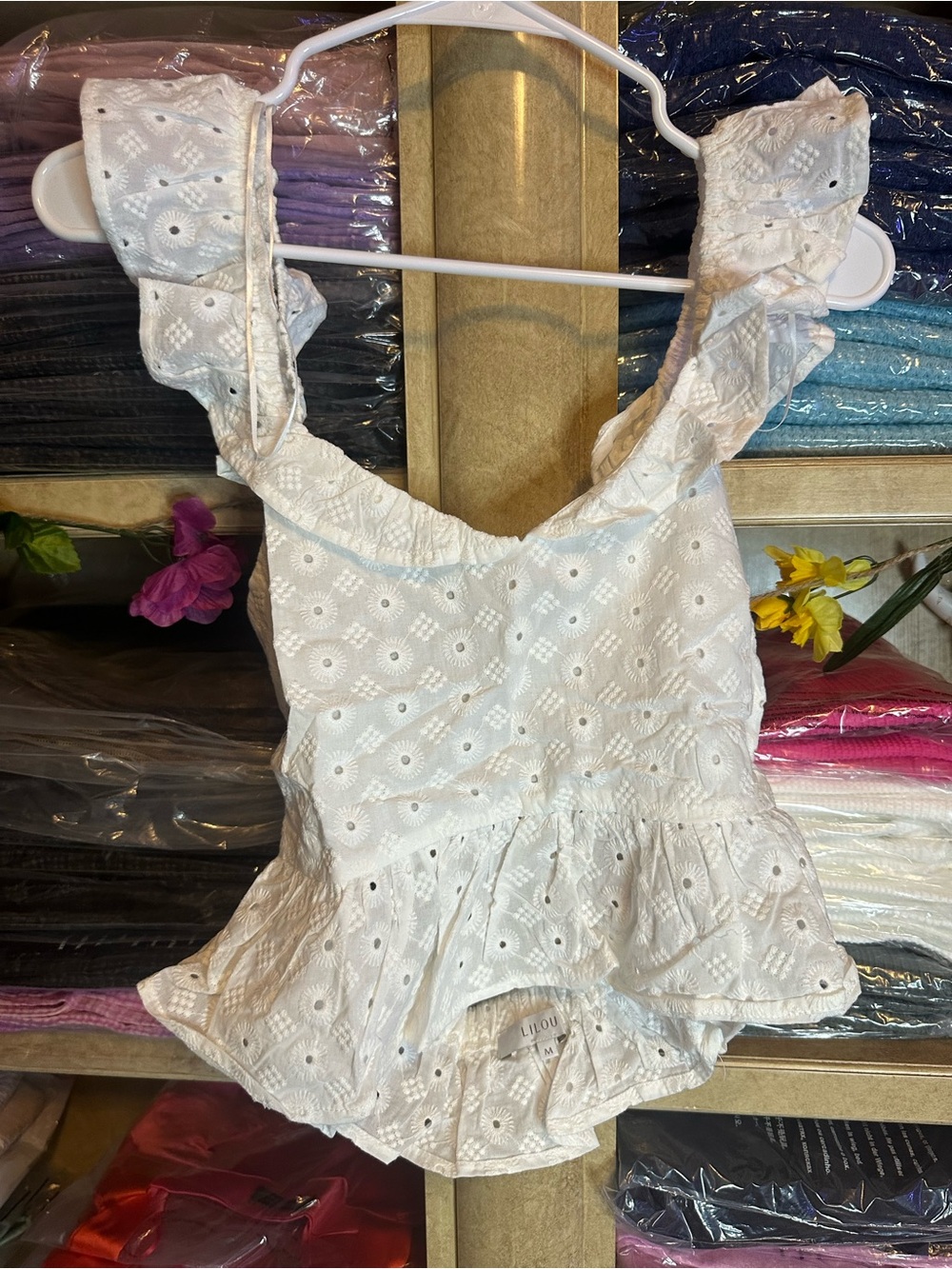 White Eyelet Ruffle Crop Top -  Women